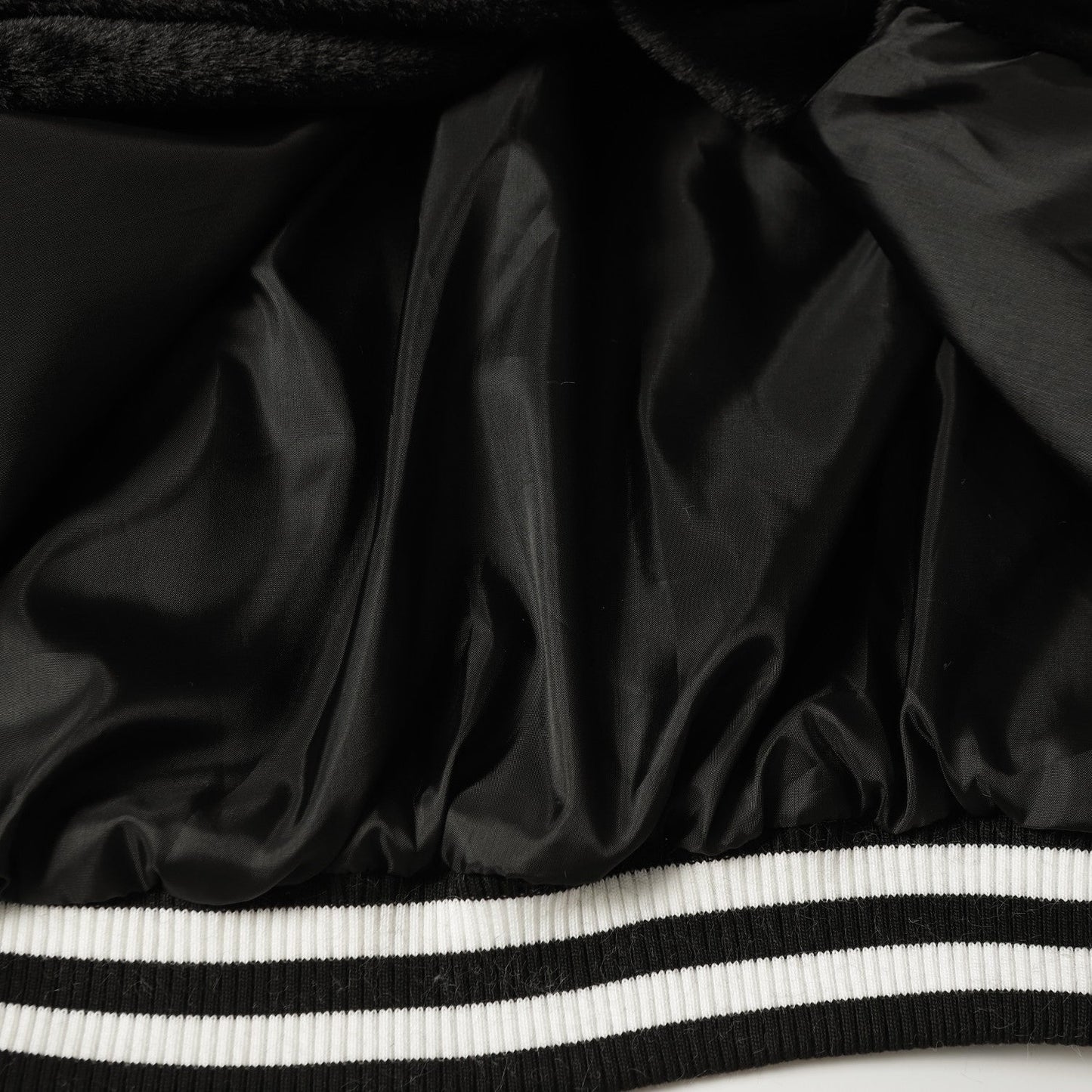 Chrome Hearts Faux Fur Cross Varsity Jacket - Black White Gothic Streetwear 035
